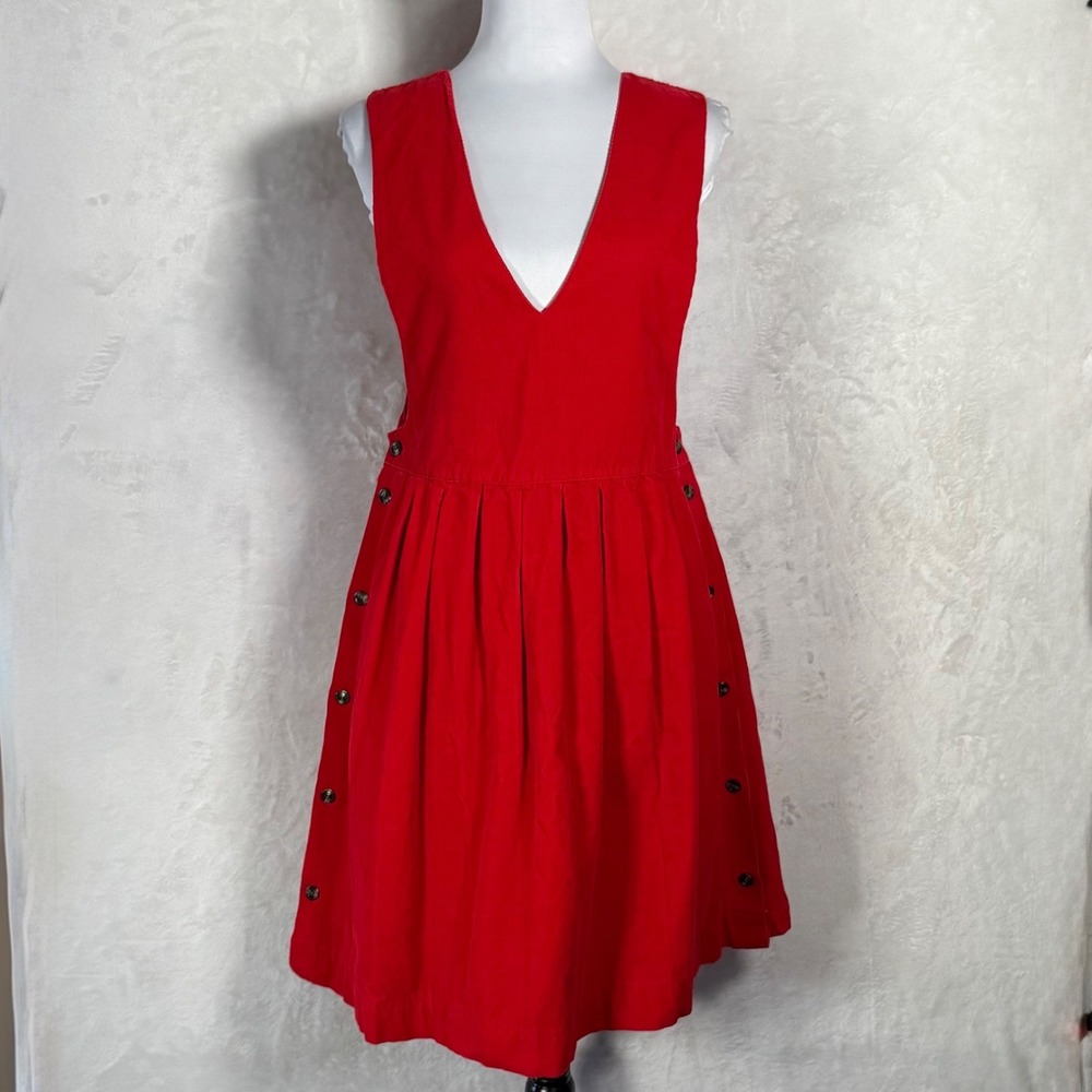 Vintage Red Corduroy Pinafore Jumper Dress Tag 8 Fits 4 Academia Preppy‎ 90s
